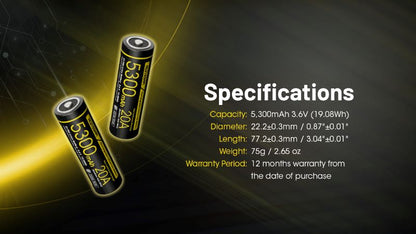 Batterie Nitecore NL2153HPi 21700 – 5300mAh 3.6V protégée Li-ion  NYCTALOPE  