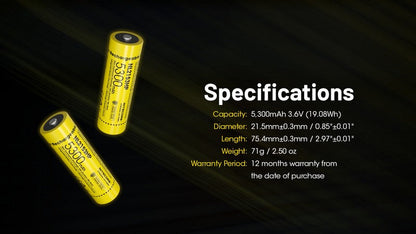 Batterie Nitecore NL2153HP 21700 - 5300mAh 3.6V protégée Li-ion  NYCTALOPE  