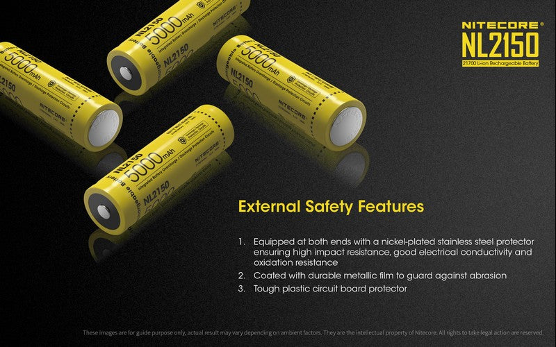 Batterie Nitecore NL2150 21700 – 5000mAh 3.7V protégée Li-ion  NYCTALOPE  