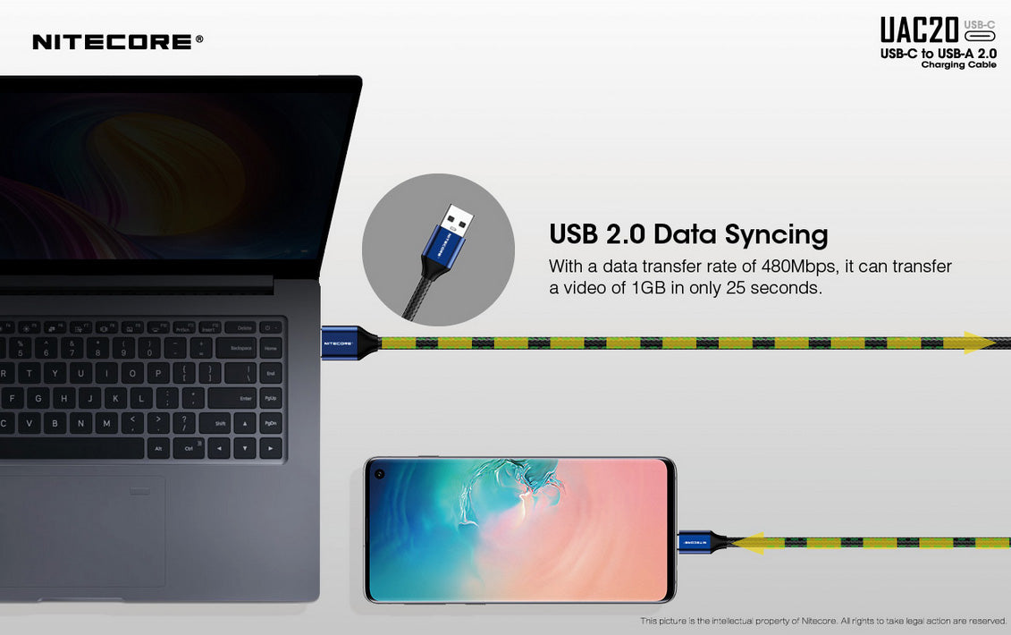 Câble de rechargement Nitecore UAC20 pour lampes et chargeurs  NYCTALOPE  