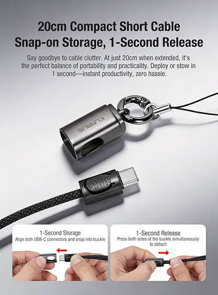 Câble USB-C dragonne Klarus KC01 65W - Transfert 480Mbps - Nylon Tressé