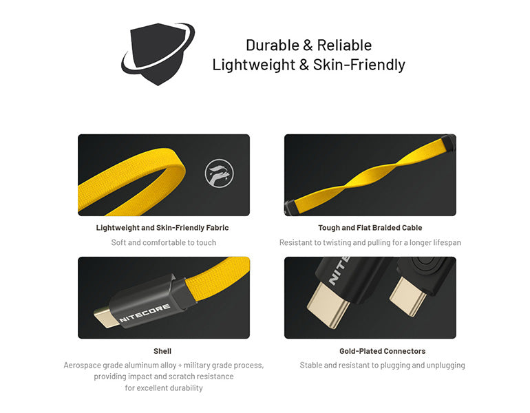 Câble de Charge Rapide Nitecore NLink10 60W/3A - USB-C vers USB-C - Design Magnétique - Ultra Compact - NYCTALOPE