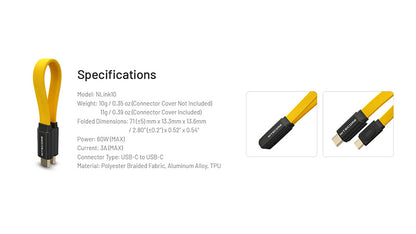 Câble de Charge Rapide Nitecore NLink10 60W/3A - USB-C vers USB-C - Design Magnétique - Ultra Compact - NYCTALOPE