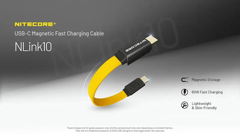 Câble de Charge Rapide Nitecore NLink10 60W/3A - USB-C vers USB-C - Design Magnétique - Ultra Compact - NYCTALOPE