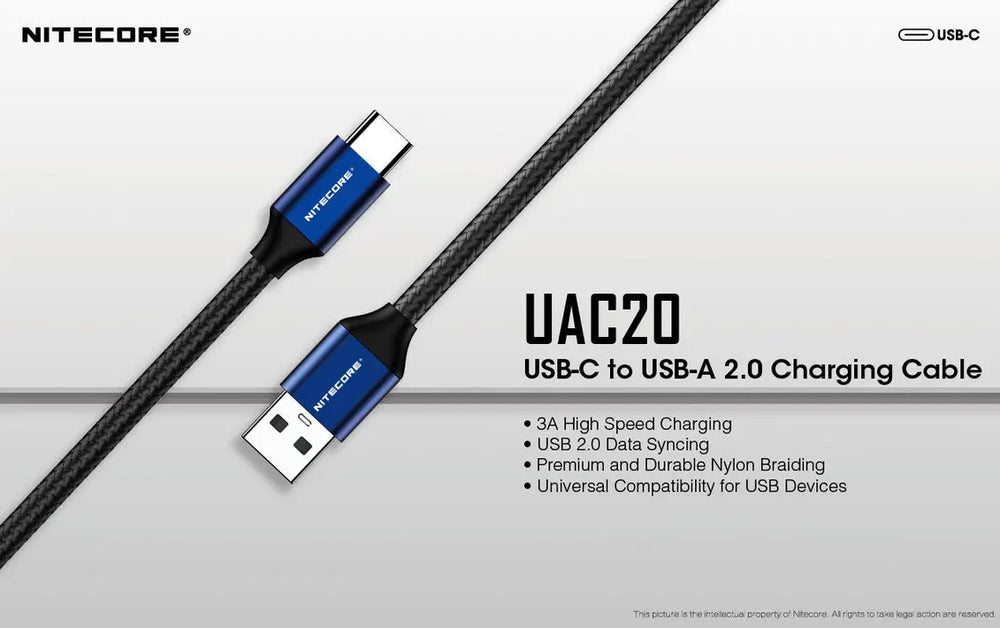 Câble de rechargement Nitecore UAC20 pour lampes et chargeurs  NYCTALOPE  