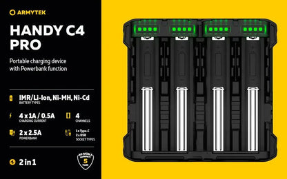 Chargeur Armytek Handy C4 PRO – Powerbank – Batteries Li-ion, IMR et Ni-Mh  NYCTALOPE  