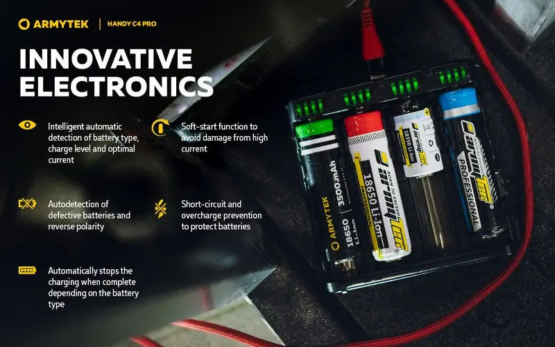 Chargeur Armytek Handy C4 PRO – Powerbank – Batteries Li-ion, IMR et Ni-Mh  NYCTALOPE  