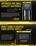 Chargeur D2 Nitecore Li-ion, IMR, Ni-MH, LiFePO4 et Ni-CD  NYCTALOPE  