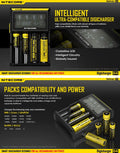 Chargeur D4 Nitecore Li-ion, IMR, Ni-MH, LiFePO4 et Ni-CD  NYCTALOPE  