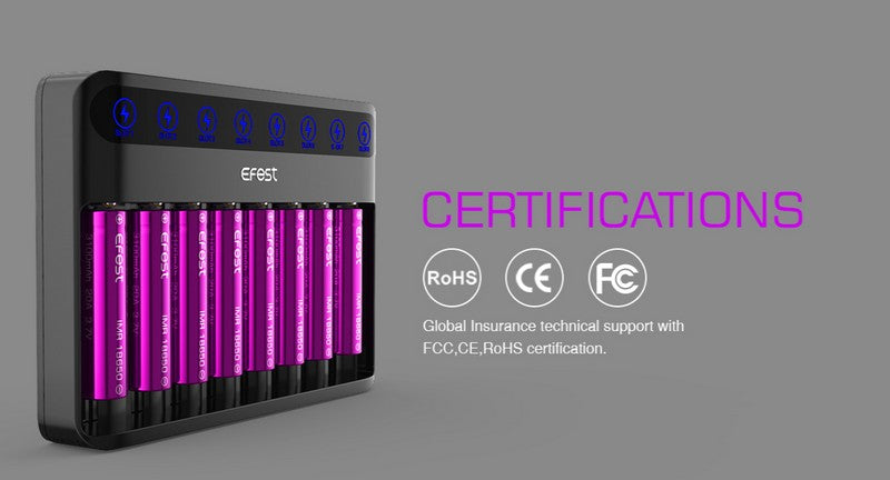 Chargeur EFEST Lush Q8 pour batteries Li-ion, IMR, Ni-MH, Ni-Cd, 21700, 18650, 16340 - NYCTALOPE