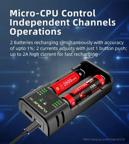 Chargeur Klarus K2 USB, 2 baies Powerbank Li-ion, Ni-MH, Ni-Cd et LiFePO4 Klarus