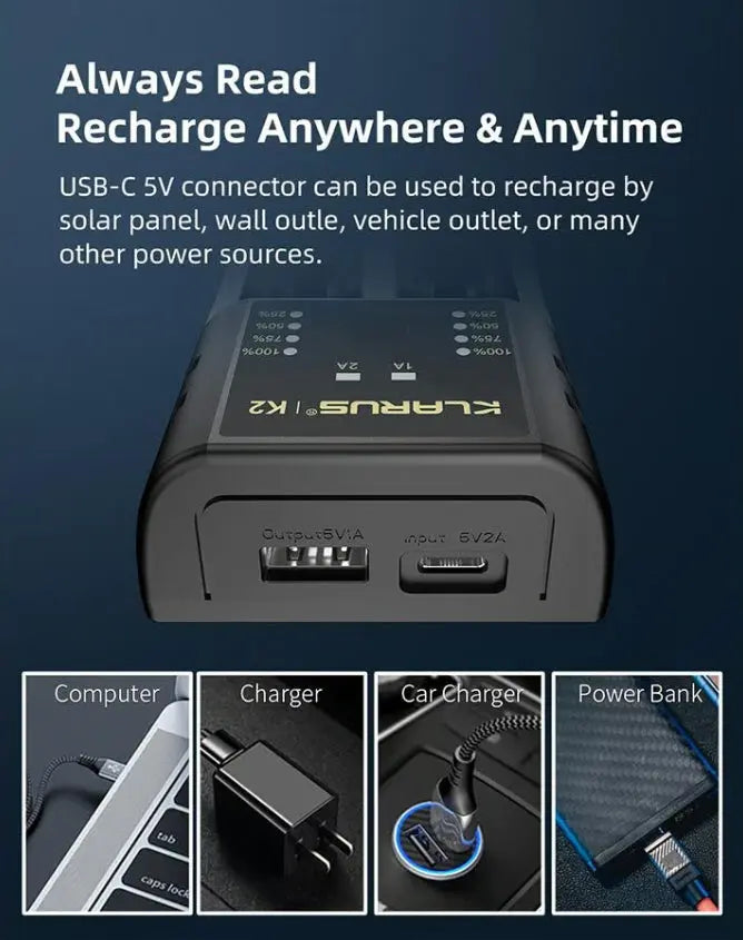 Chargeur Klarus K2 USB, 2 baies Powerbank Li-ion, Ni-MH, Ni-Cd et LiFePO4 Klarus