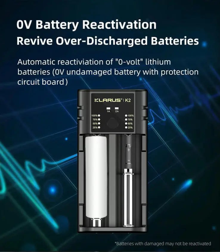 Chargeur Klarus K2 USB, 2 baies Powerbank Li-ion, Ni-MH, Ni-Cd et LiFePO4 Klarus
