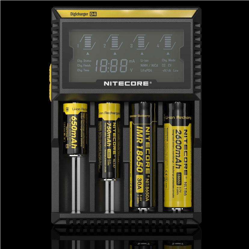 Chargeur D4 Nitecore Li-ion, IMR, Ni-MH, LiFePO4 et Ni-CD  NYCTALOPE  