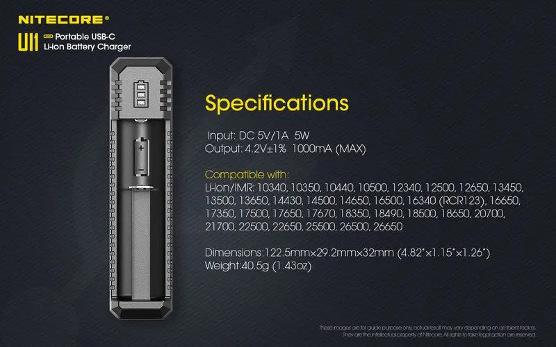 Chargeur Nitecore UI1 pour batteries Li-ion/IMR - Type C  NYCTALOPE  