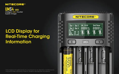 Chargeur Nitecore UMS4 pour batteries li-ion, IMR, LiFePO4, Ni-MH, Ni-Cd  NYCTALOPE  