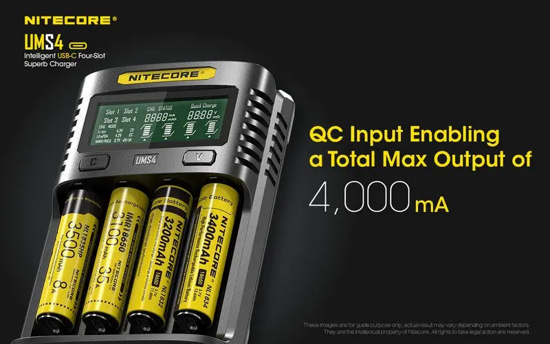 Chargeur Nitecore UMS4 pour batteries li-ion, IMR, LiFePO4, Ni-MH, Ni-Cd  NYCTALOPE  