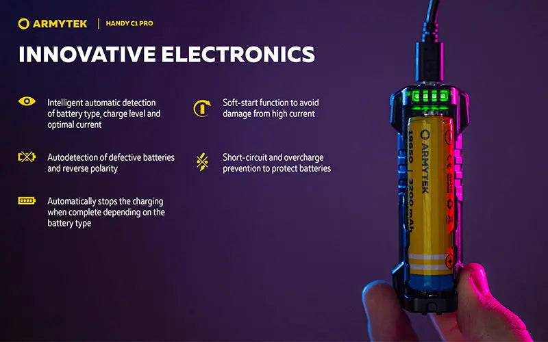 Chargeur Universel Armytek Handy C1 Pro USB-C - 2 en 1 - Powerbank - Li-Ion et Ni-MH  NYCTALOPE  