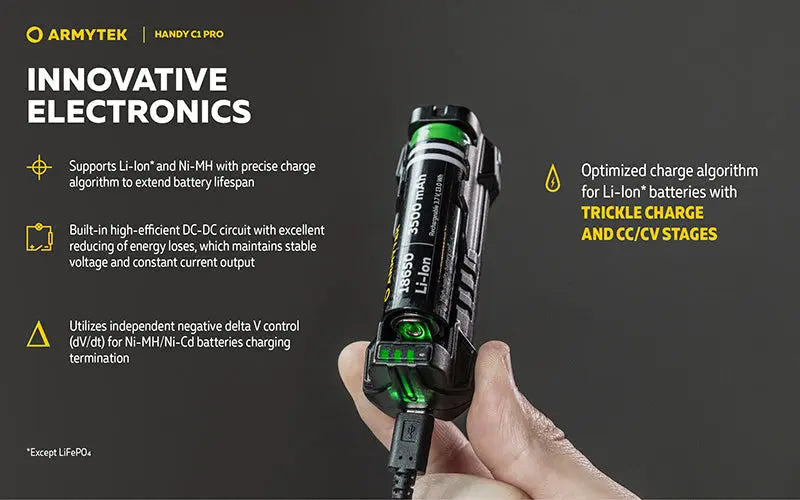 Chargeur Universel Armytek Handy C1 Pro USB-C - 2 en 1 - Powerbank - Li-Ion et Ni-MH  NYCTALOPE  