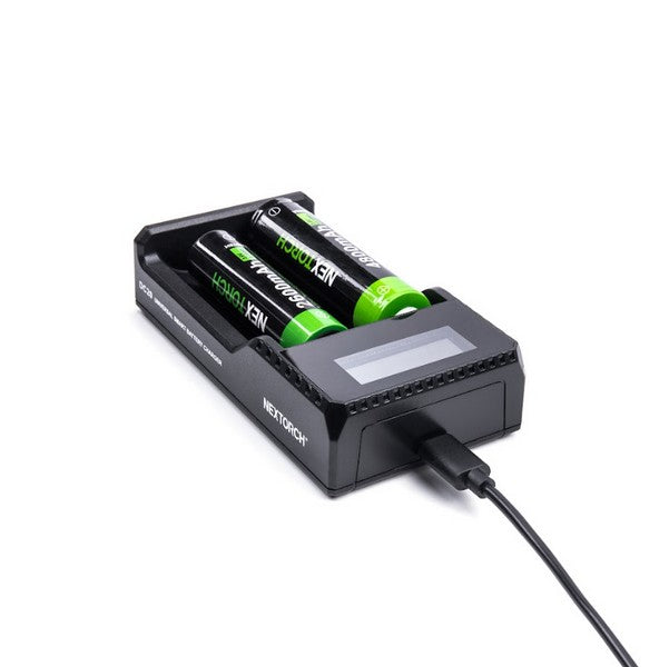 Chargeur Nextorch DC20 USB 2 baies Li-ion 21700, 18650, 18350,16340, 14500