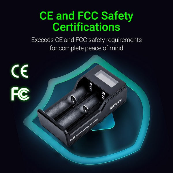 Chargeur Nextorch DC20 USB 2 baies Li-ion 21700, 18650, 18350,16340, 14500  NYCTALOPE  