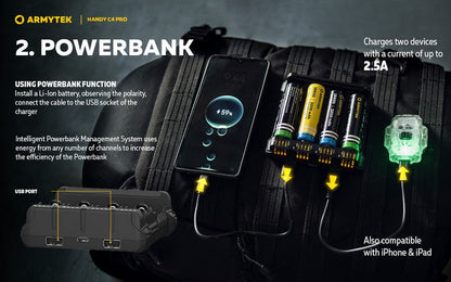 Chargeur Armytek Handy C4 PRO – Powerbank – Batteries Li-ion, IMR et Ni-Mh  NYCTALOPE  