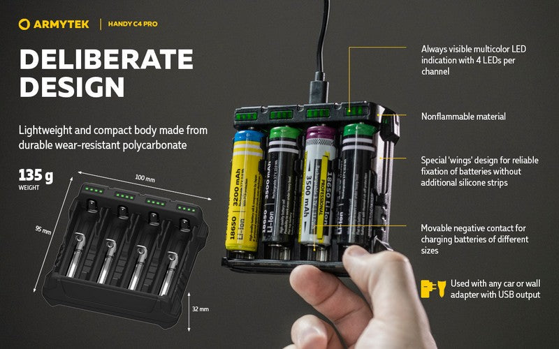 Chargeur Armytek Handy C4 PRO – Powerbank – Batteries Li-ion, IMR et Ni-Mh  NYCTALOPE  
