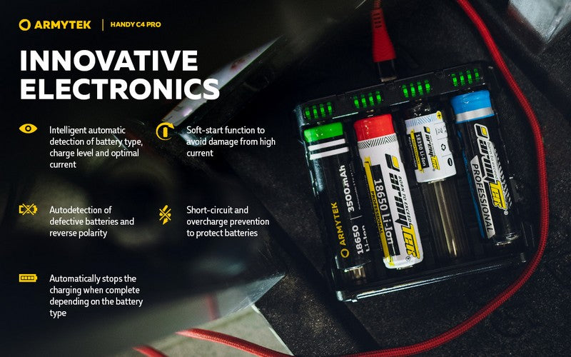 Chargeur Armytek Handy C4 PRO – Powerbank – Batteries Li-ion, IMR et Ni-Mh  NYCTALOPE  