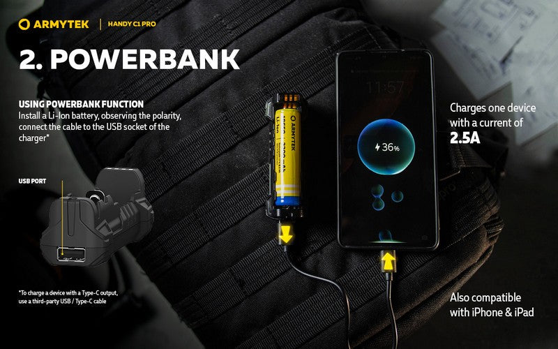 Chargeur Armytek Handy C1 pro - batteries Li-ion, IMR et Ni-Mh Armytek