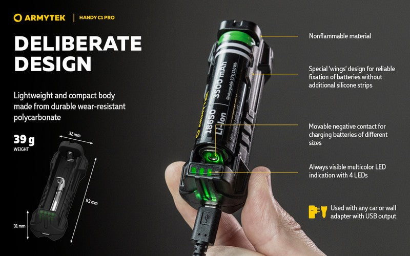 Chargeur Armytek Handy C1 pro - batteries Li-ion, IMR et Ni-Mh  NYCTALOPE  