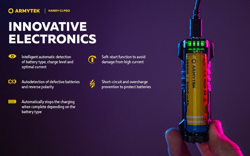 Chargeur Armytek Handy C1 pro - batteries Li-ion, IMR et Ni-Mh  NYCTALOPE  