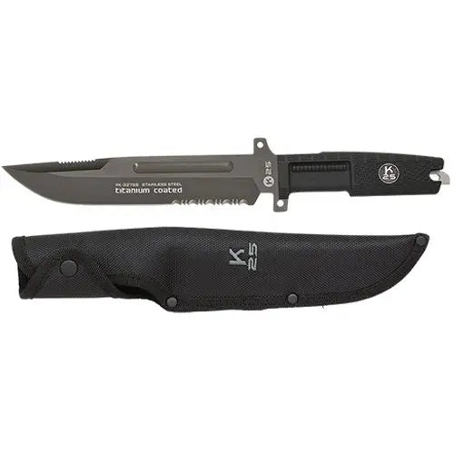 Couteau Tactique à lame fixe K25 32755 - Noir - Lame 20 cm - NYCTALOPE