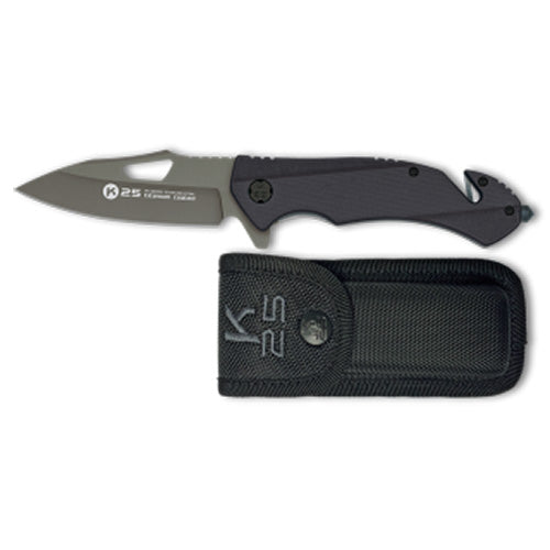 Couteau Pliant Tactique K25 25000 - Noir - Lame 8.8 cm