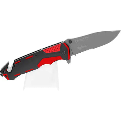Couteau pliant tactique K25 19653 - Rouge/Noir - Lame 9,40 cm - NYCTALOPE