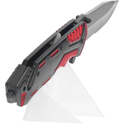 Couteau pliant tactique K25 19653 - Rouge/Noir - Lame 9,40 cm - NYCTALOPE
