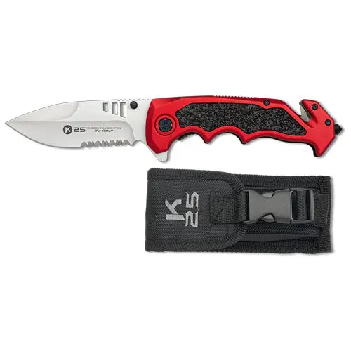 Couteau pliant tactique de poche K25 18866 - Rouge/Noir - Lame 9,60 cm - NYCTALOPE