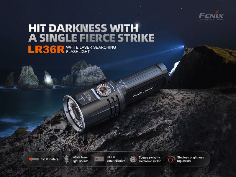 Lampe Torche Laser Fenix LR36R - 10000 Lumens LED + 350 Lumens LEP - Longue portée 1260 mètres  NYCTALOPE  
