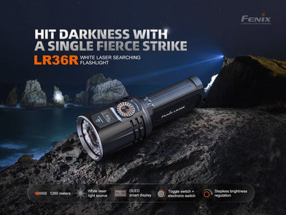 Lampe Torche Laser Fenix LR36R - 10000 Lumens LED + 350 Lumens LEP - Longue portée 1260 mètres  NYCTALOPE  
