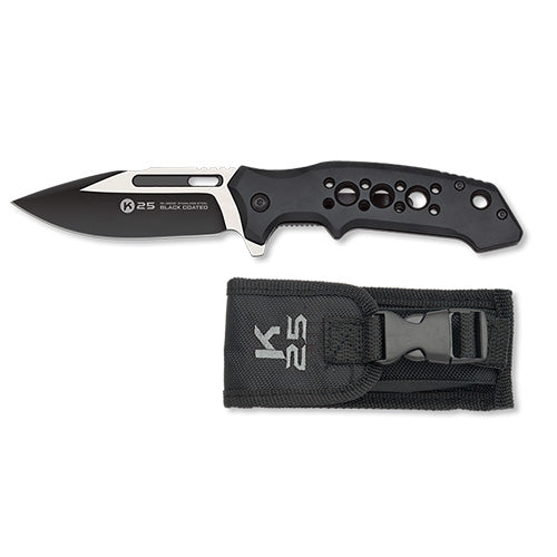 Couteau Pliant Tactique K25 25010 - Aluminium noir - Lame 8.5 cm