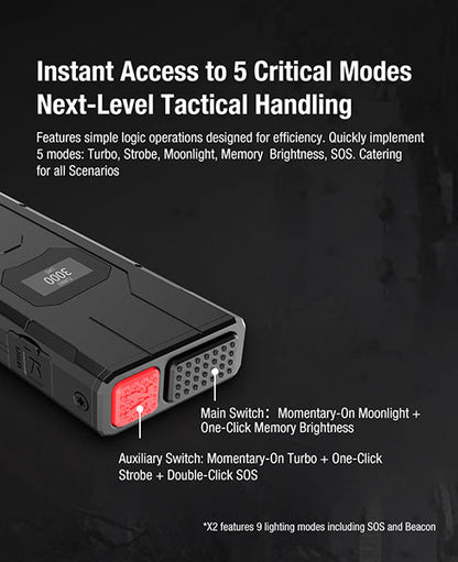 Lampe Torche FlatTac Klarus X2 - 3000Lumens rechargeable USB-C - Ultra fine  NYCTALOPE  