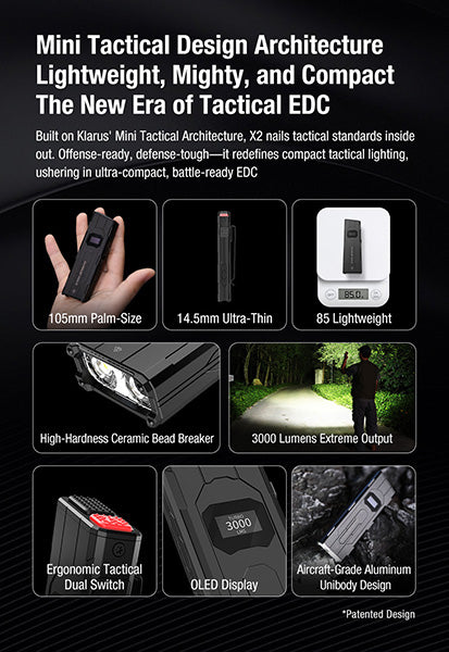 Lampe Torche FlatTac Klarus X2 - 3000Lumens rechargeable USB-C - Ultra fine Klarus