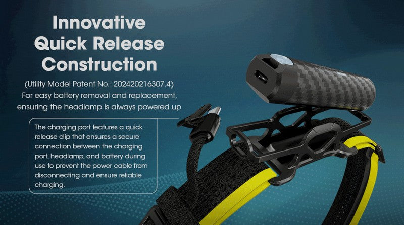 Kit batterie externe en carbone C6K pour frontale Nitecore NU27, NU40, NU43, NU45, NU50, HC65UE, HC60  NYCTALOPE  