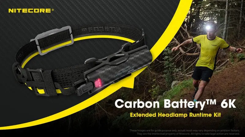 Kit batterie externe en carbone C6K pour frontale Nitecore NU27, NU40, NU43, NU45, NU50, HC65UE, HC60  NYCTALOPE  