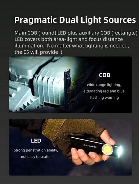 Lampe de poche de travail Klarus E5 - 470 Lumens  NYCTALOPE  