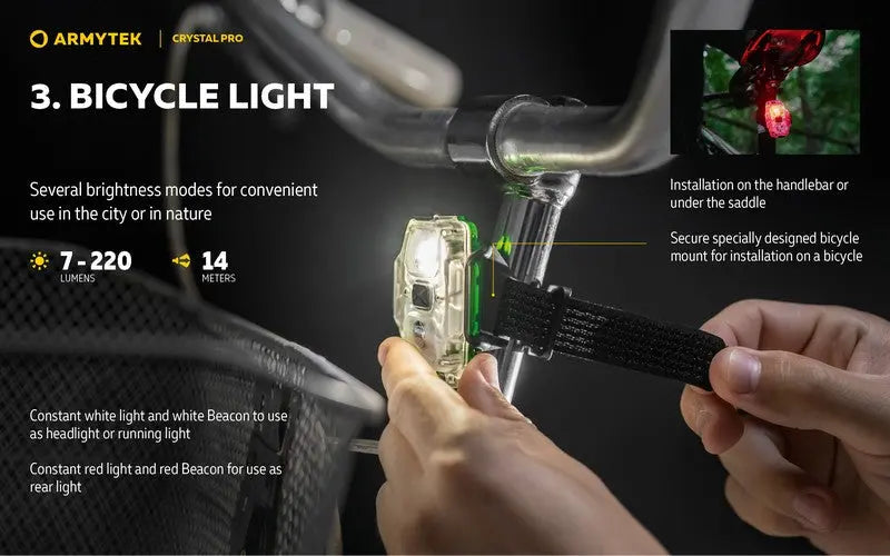 Lampe Armytek Crystal PRO – 220 Lumens Blanc + 30 Lumens Rouge - Accéléromètre  NYCTALOPE  