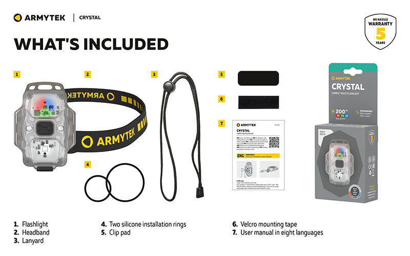 Lampe Armytek Crystal RGB – 200 Lumens Blanc + Rouge/Bleu/Vert Armytek