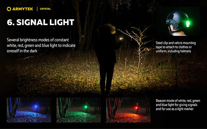 Lampe Armytek Crystal RGB – 200 Lumens Blanc + Rouge/Bleu/Vert Armytek