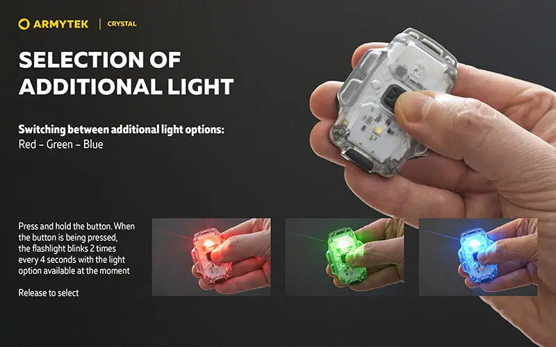 Lampe Armytek Crystal RGB – 200 Lumens Blanc + Rouge/Bleu/Vert  NYCTALOPE  