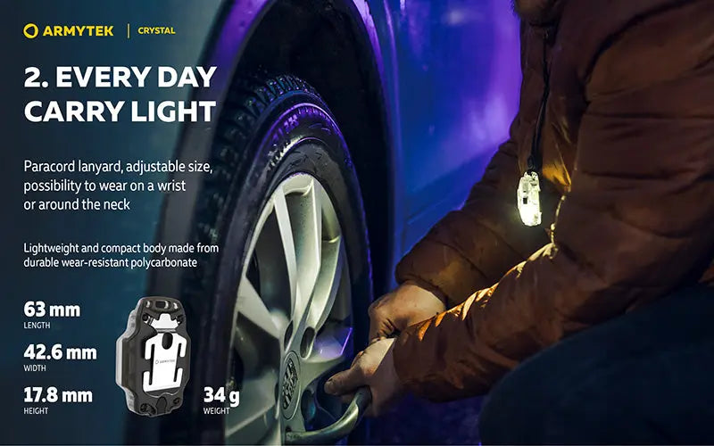 Lampe Armytek Crystal RGB – 200 Lumens Blanc + Rouge/Bleu/Vert  NYCTALOPE  