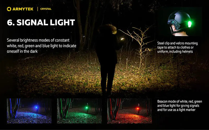 Lampe Armytek Crystal RGB – 200 Lumens Blanc + Rouge/Bleu/Vert  NYCTALOPE  